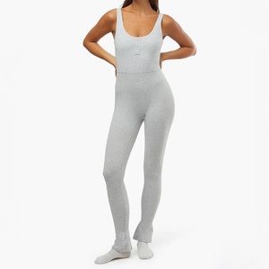 NWT WeWoreWhat Henley Flare Jumpsuit In Heather Grey